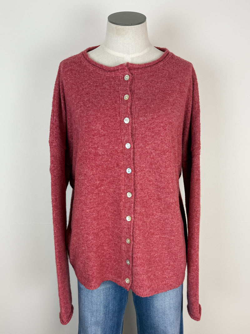 Ava Button Up Cardigan in Berry