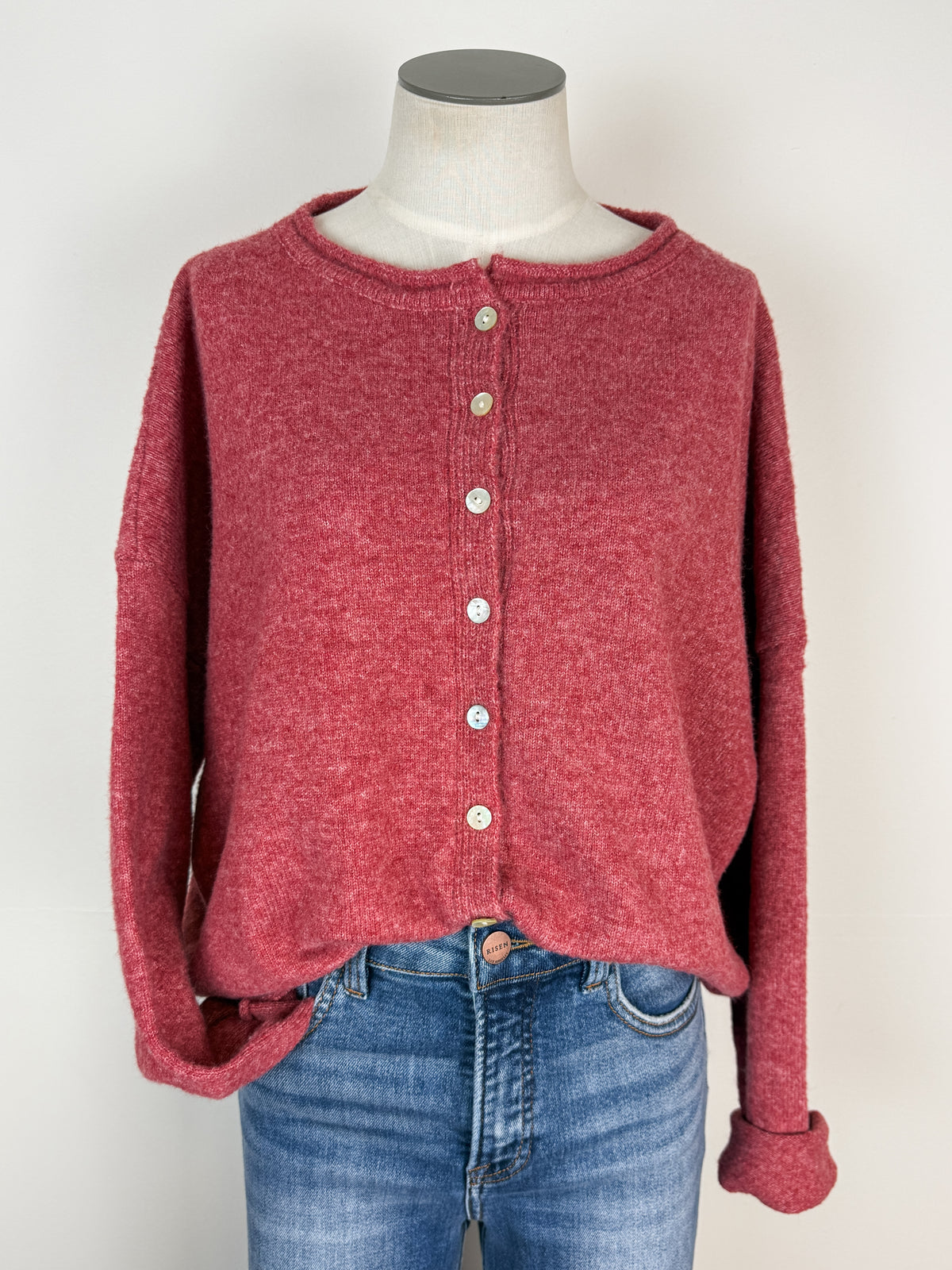 Ava Button Up Cardigan in Berry