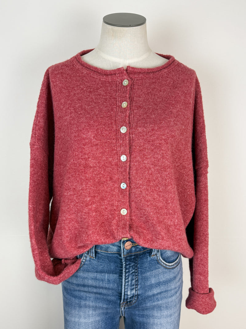 Ava Button Up Cardigan in Berry