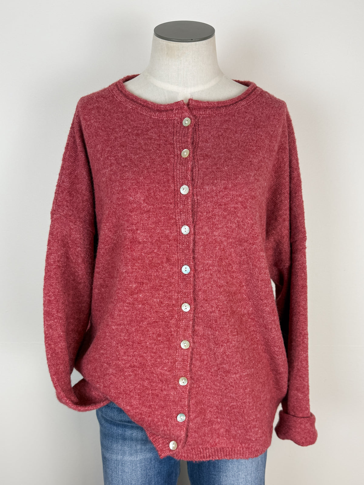 Ava Button Up Cardigan in Berry