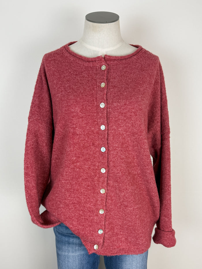 Ava Button Up Cardigan in Berry