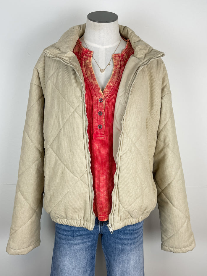 Whitney Quilted Corduroy Jacket in Tan