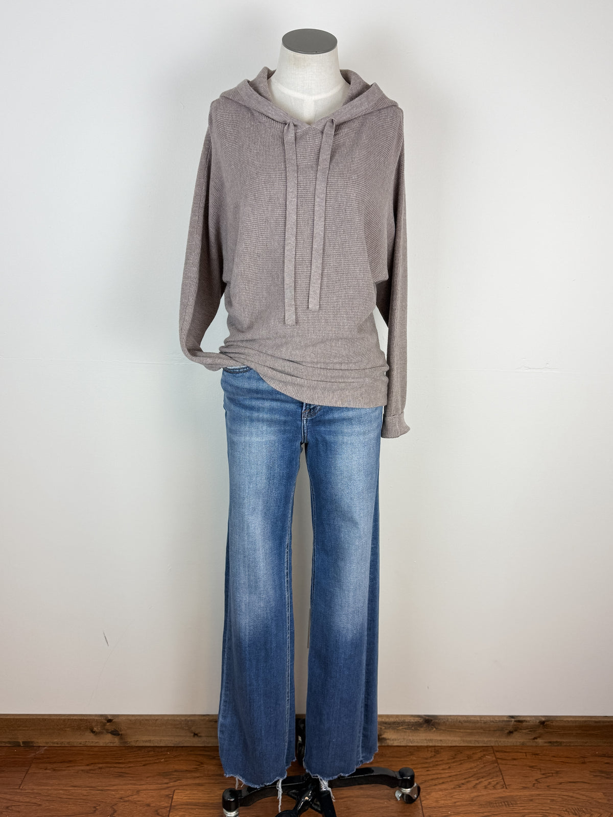 Amelia Mini Waffle Hoodie in Mocha