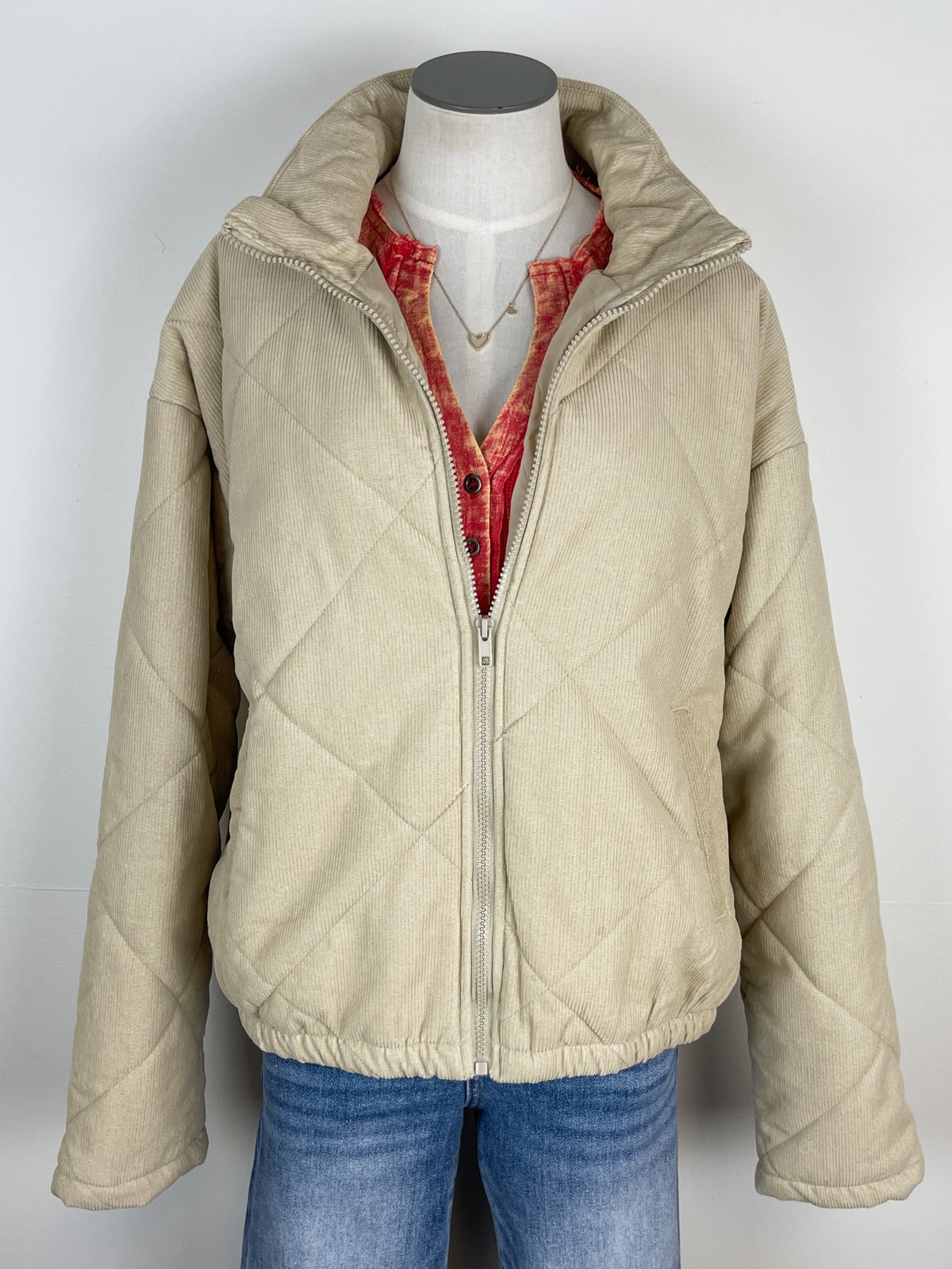 Whitney Quilted Corduroy Jacket in Tan