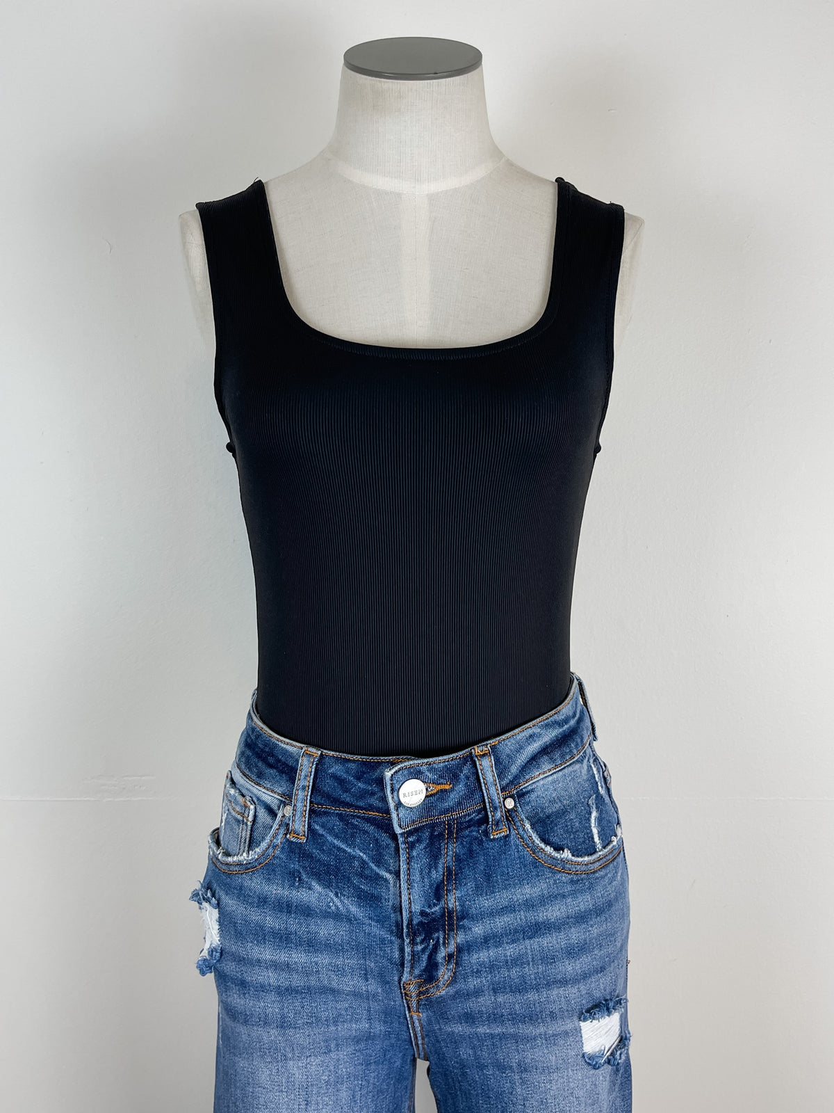Basic Round Neck Bodysuit in Black