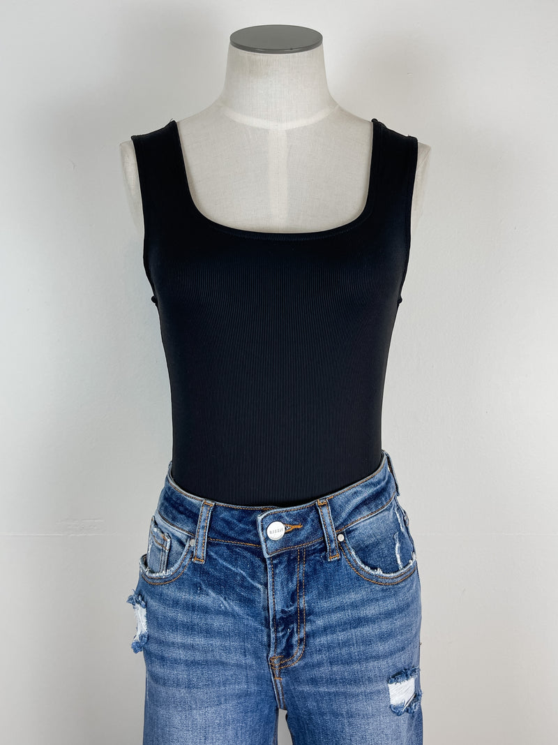 Basic Round Neck Bodysuit in Black