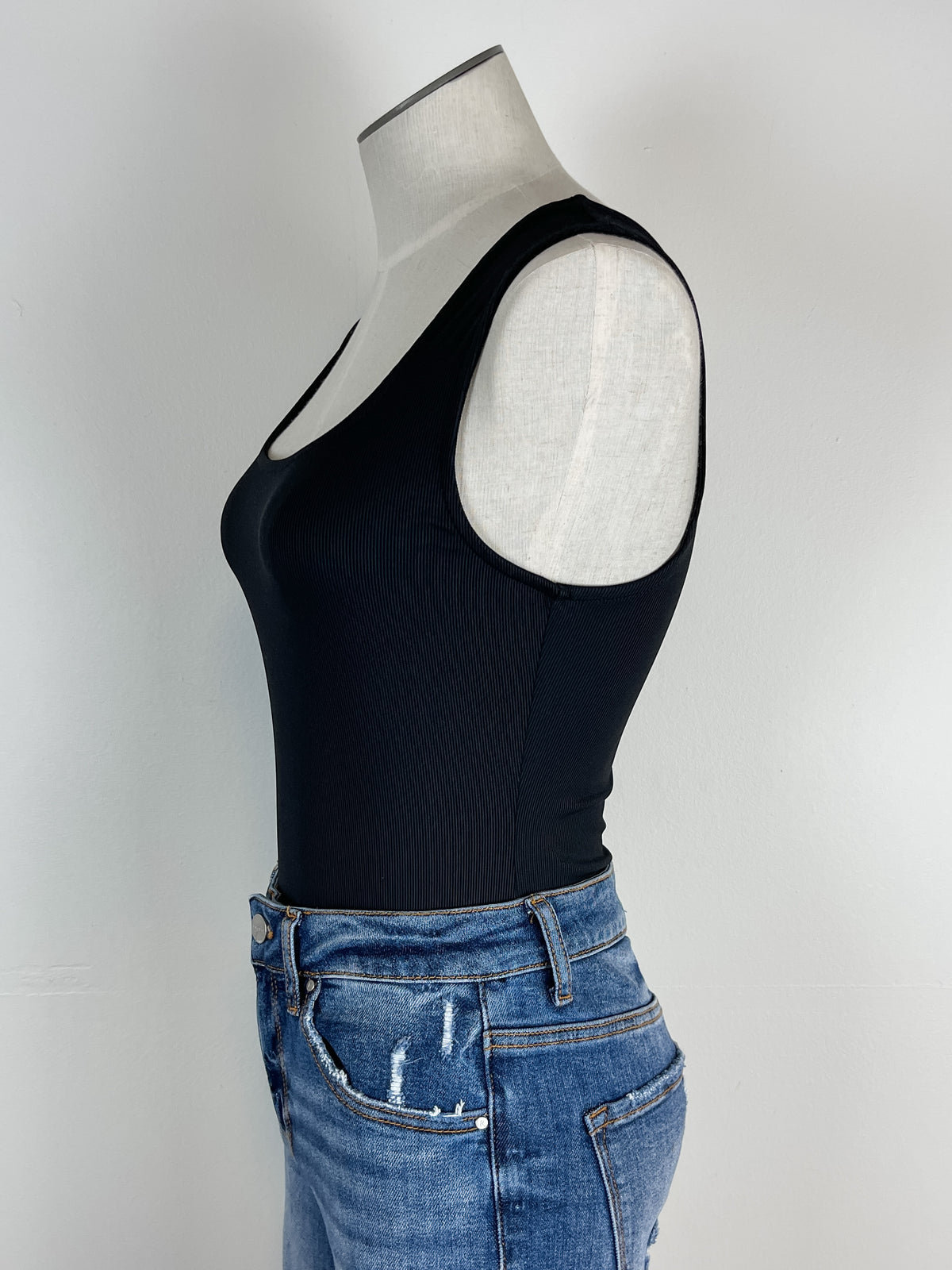 Basic Round Neck Bodysuit in Black