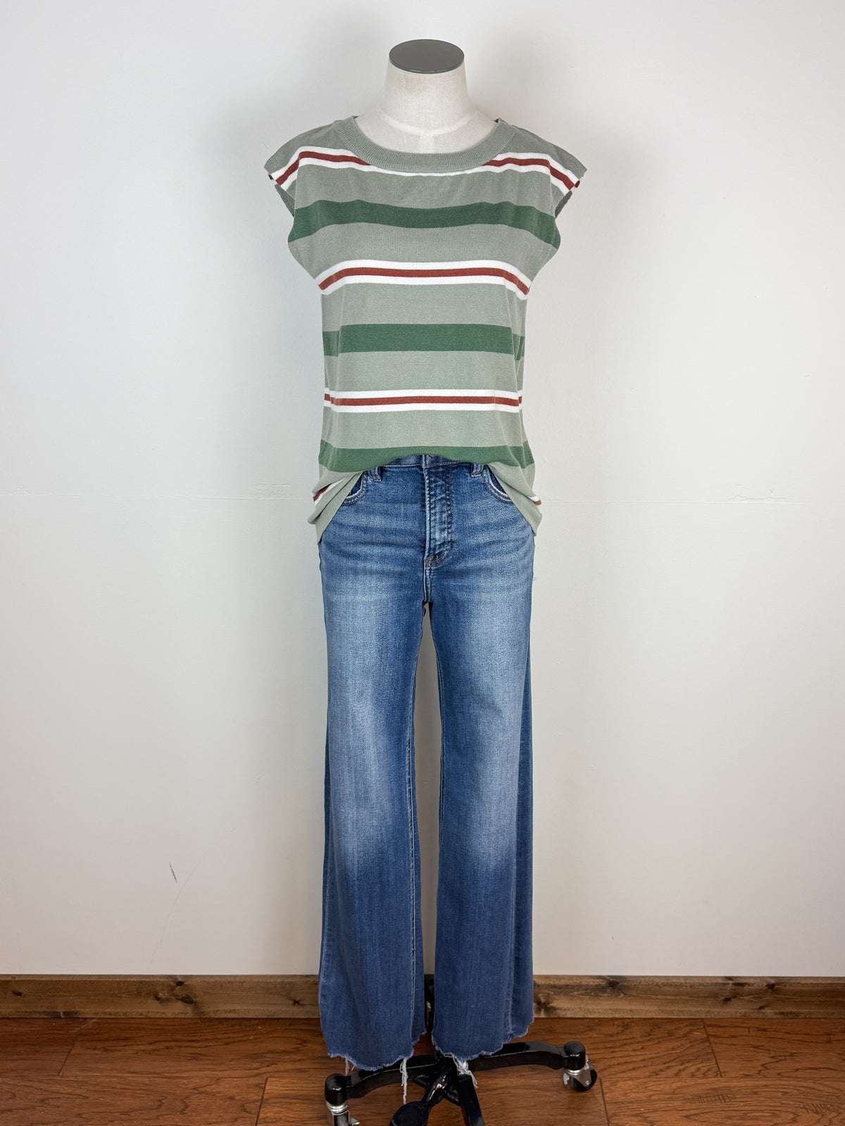 Sophia Striped Sweater Tank in Sage