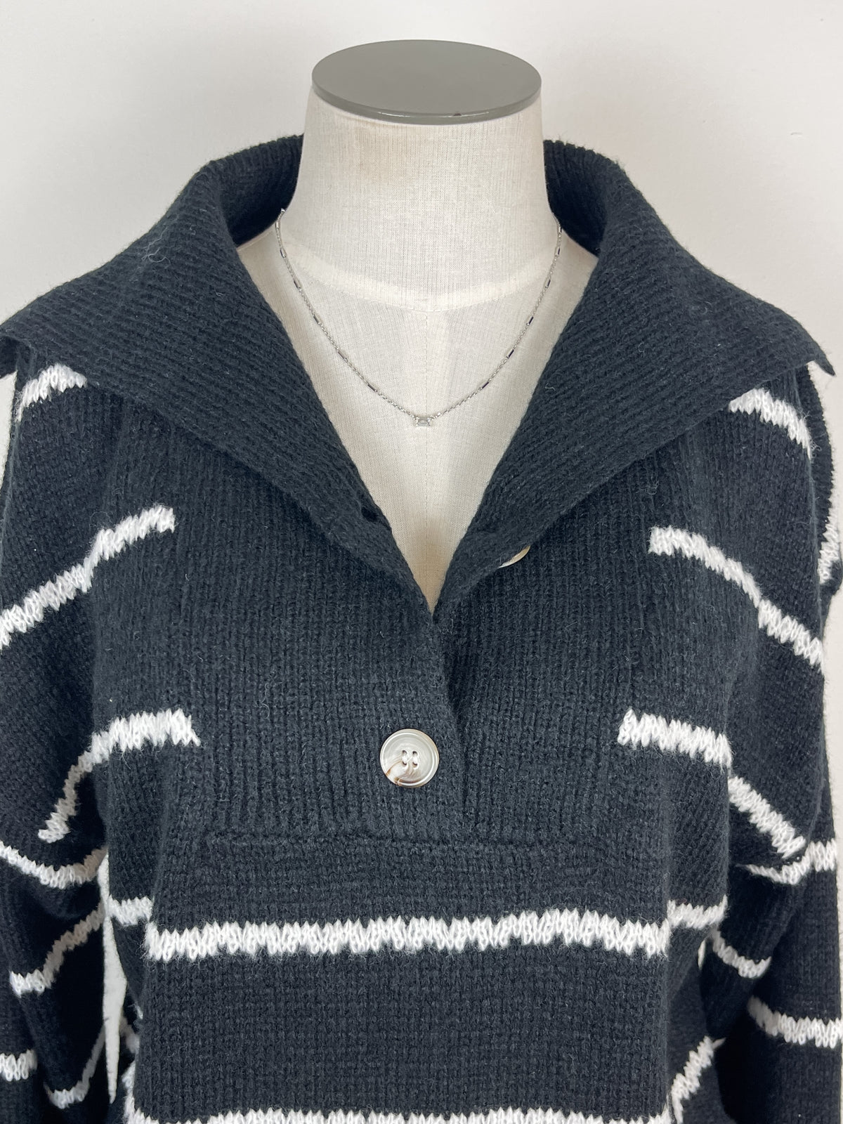 Melissa Striped Henley Sweater in Black/Ivory