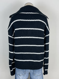 Melissa Striped Henley Sweater in Black/Ivory