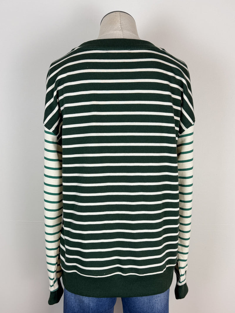 Olivia Mix Stripe Pull Over in Forrest