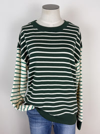 Olivia Mix Stripe Pull Over in Forrest