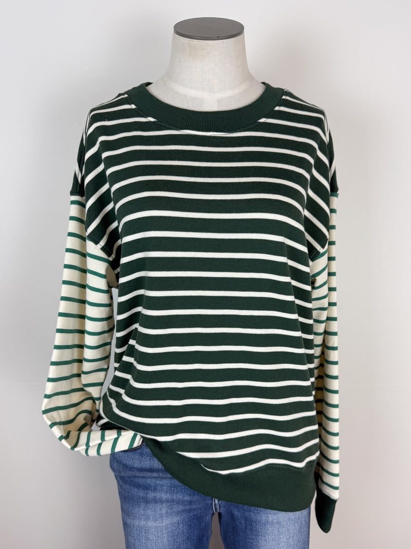 Olivia Mix Stripe Pull Over in Forrest
