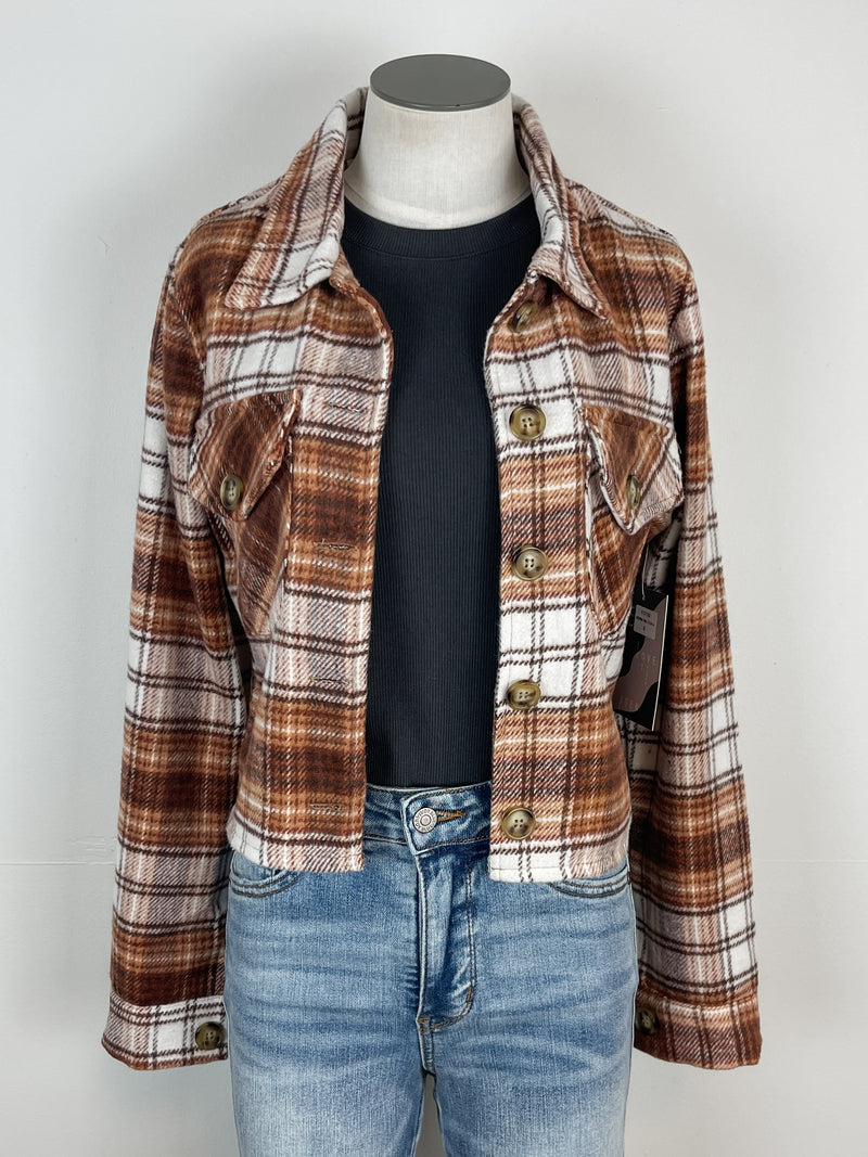 Hunter Flannel Cropped Jacket in Brown/White