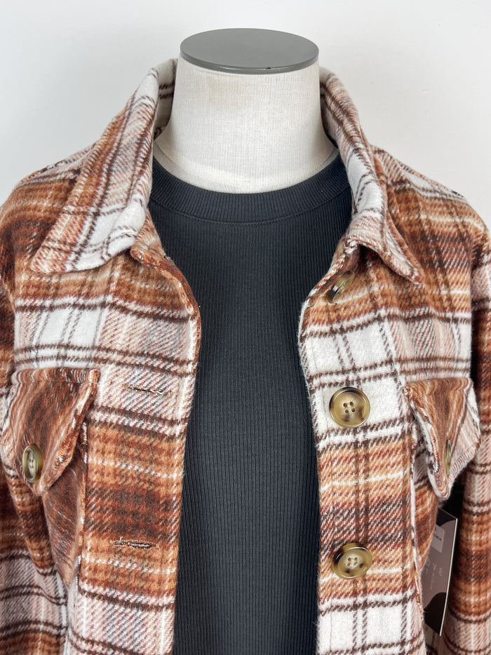 Hunter Flannel Cropped Jacket in Brown/White