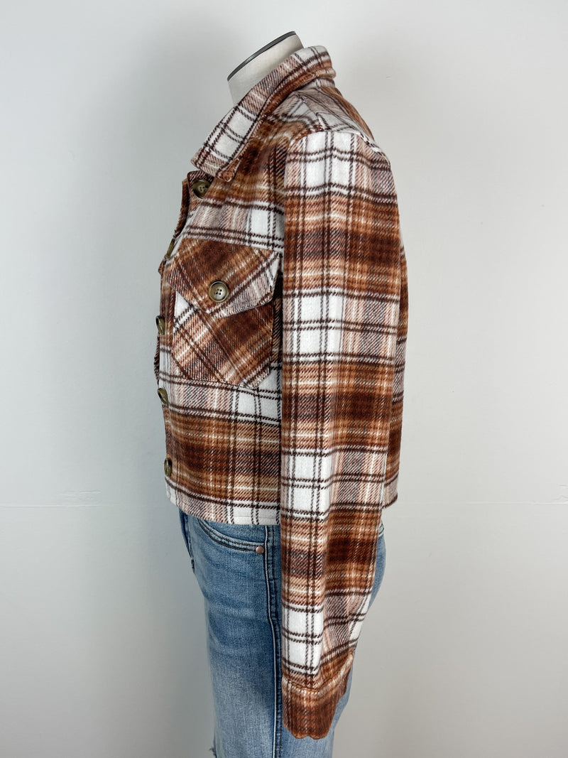 Hunter Flannel Cropped Jacket in Brown/White