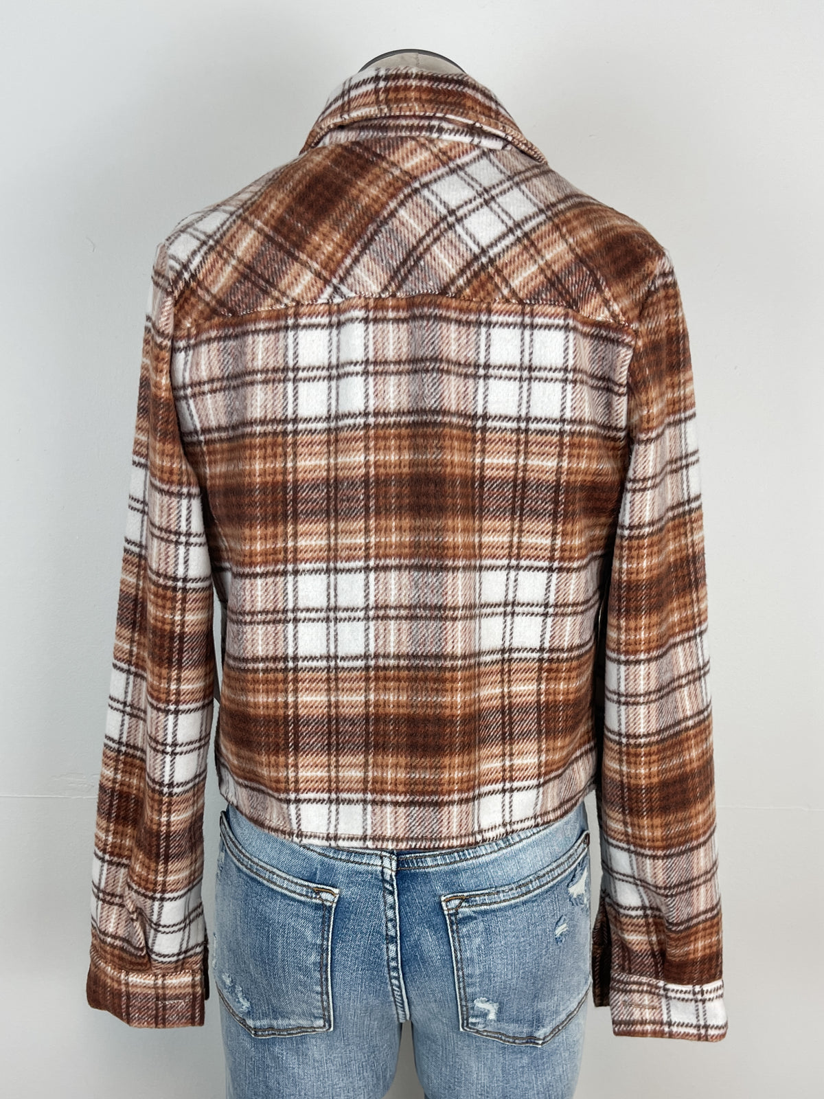 Hunter Flannel Cropped Jacket in Brown/White