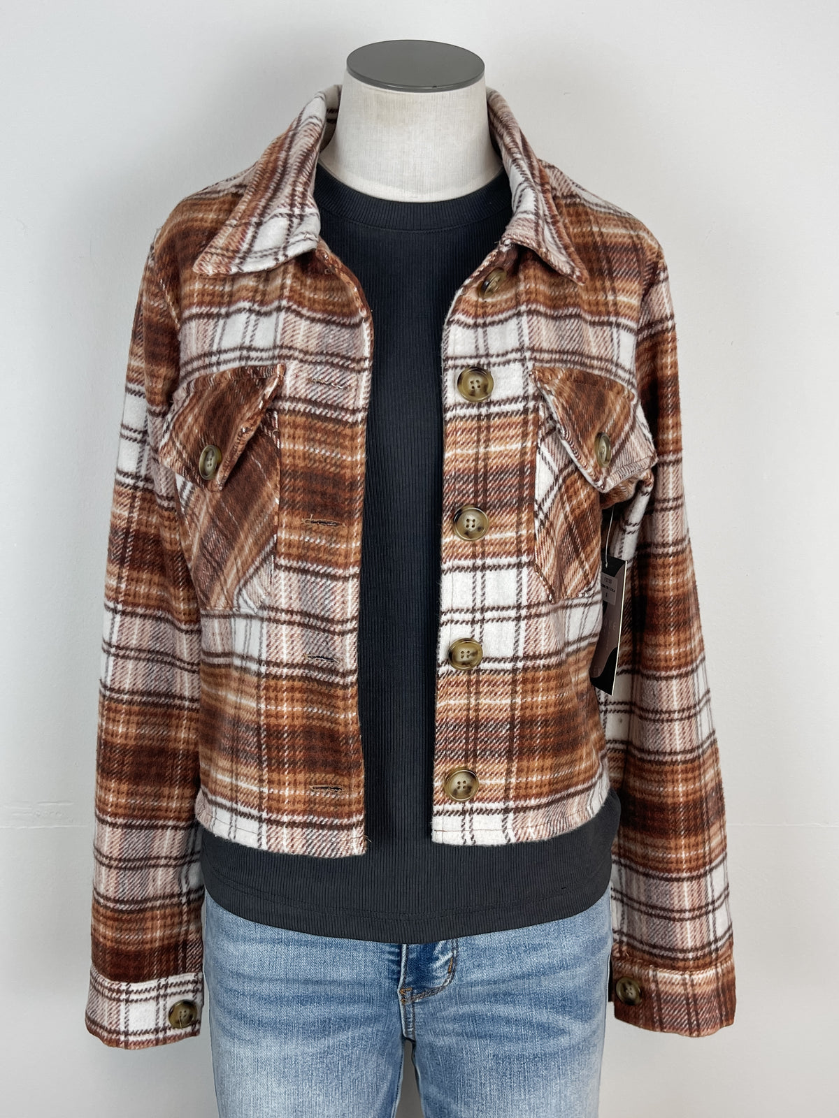 Hunter Flannel Cropped Jacket in Brown/White