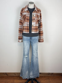 Hunter Flannel Cropped Jacket in Brown/White