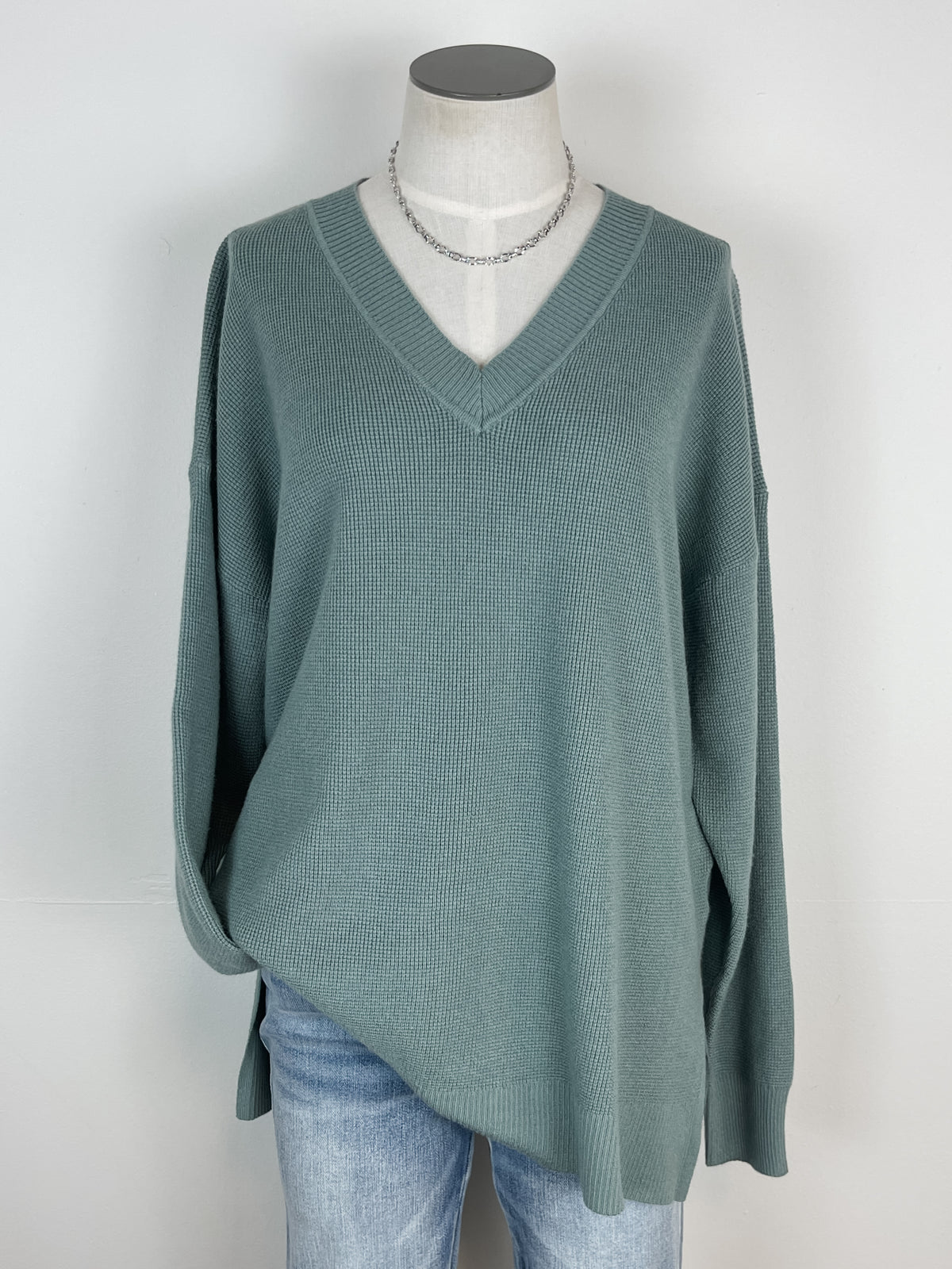 Ashlyn V Neck Sweater in Duck Egg