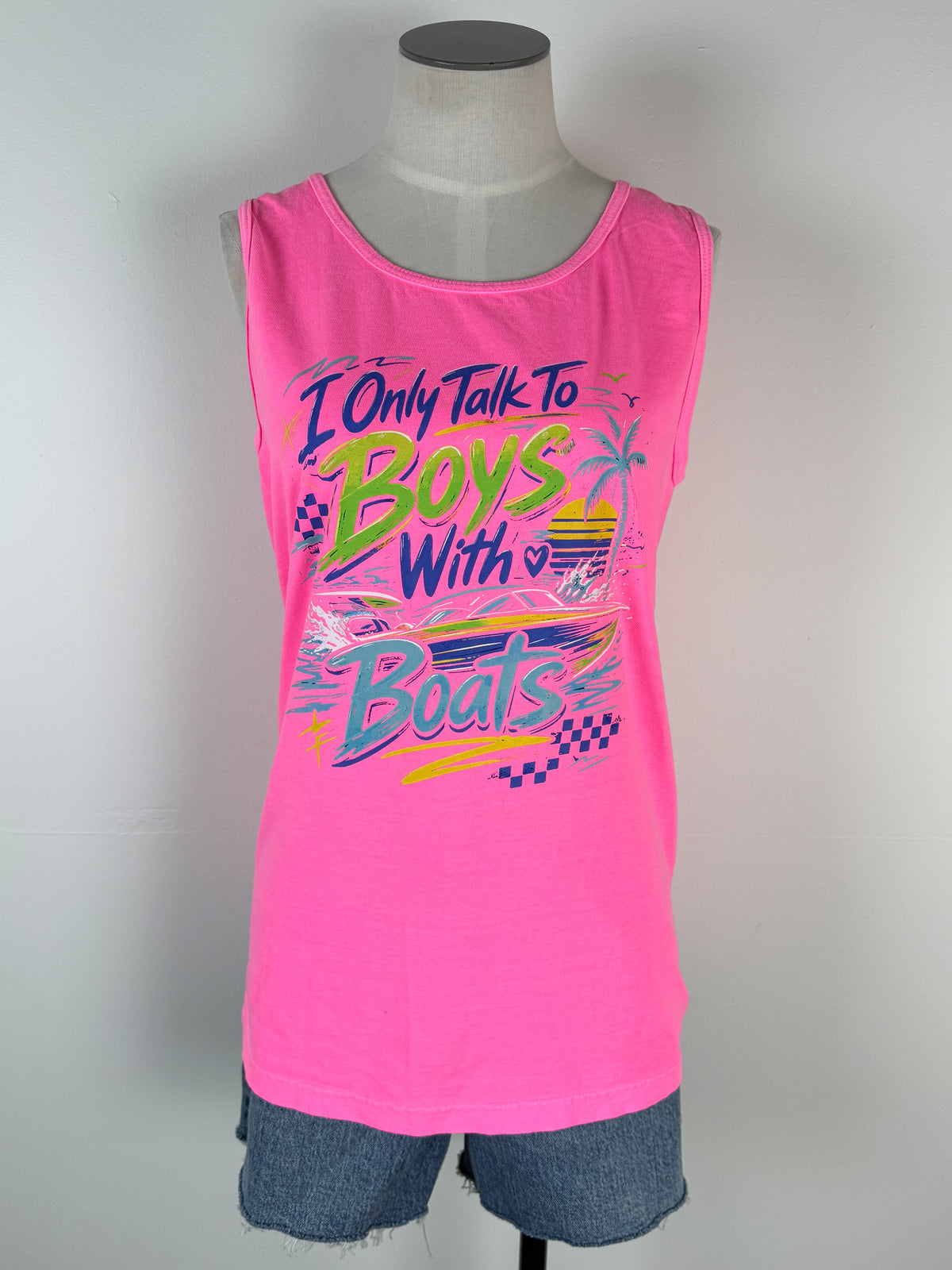 Boys with Boats Tank in Neon Pink