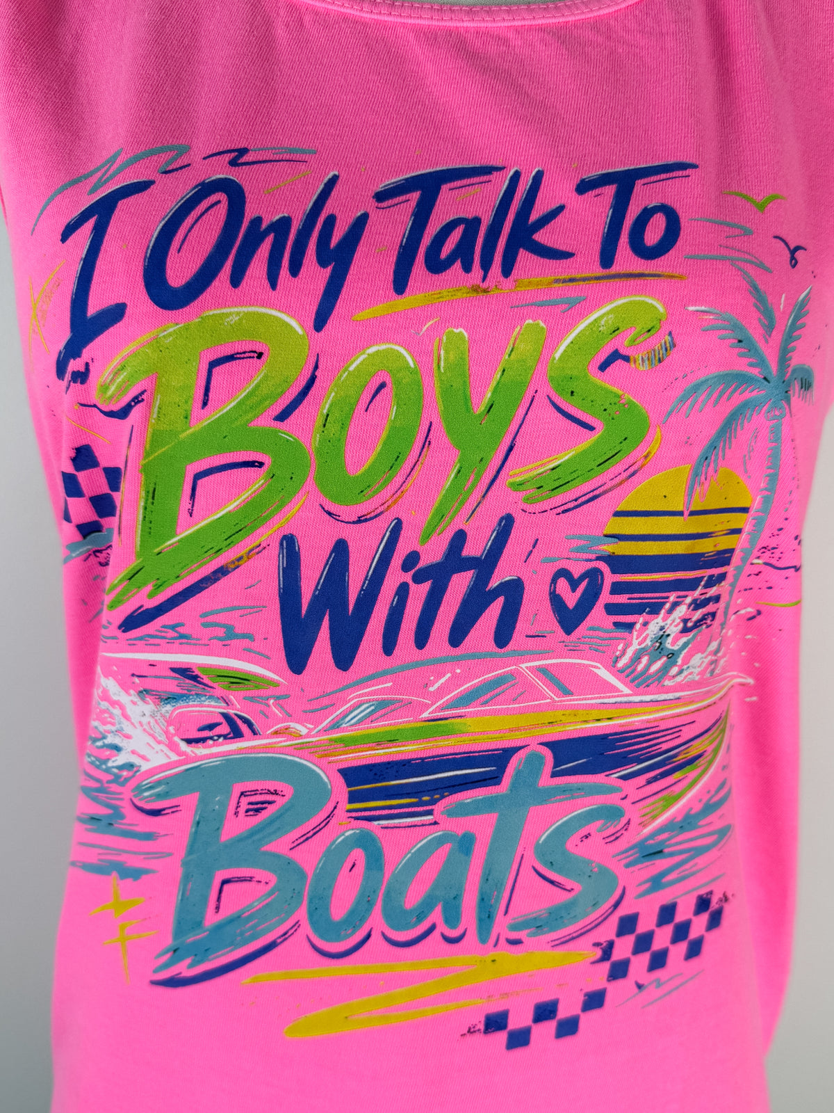 Boys with Boats Tank in Neon Pink