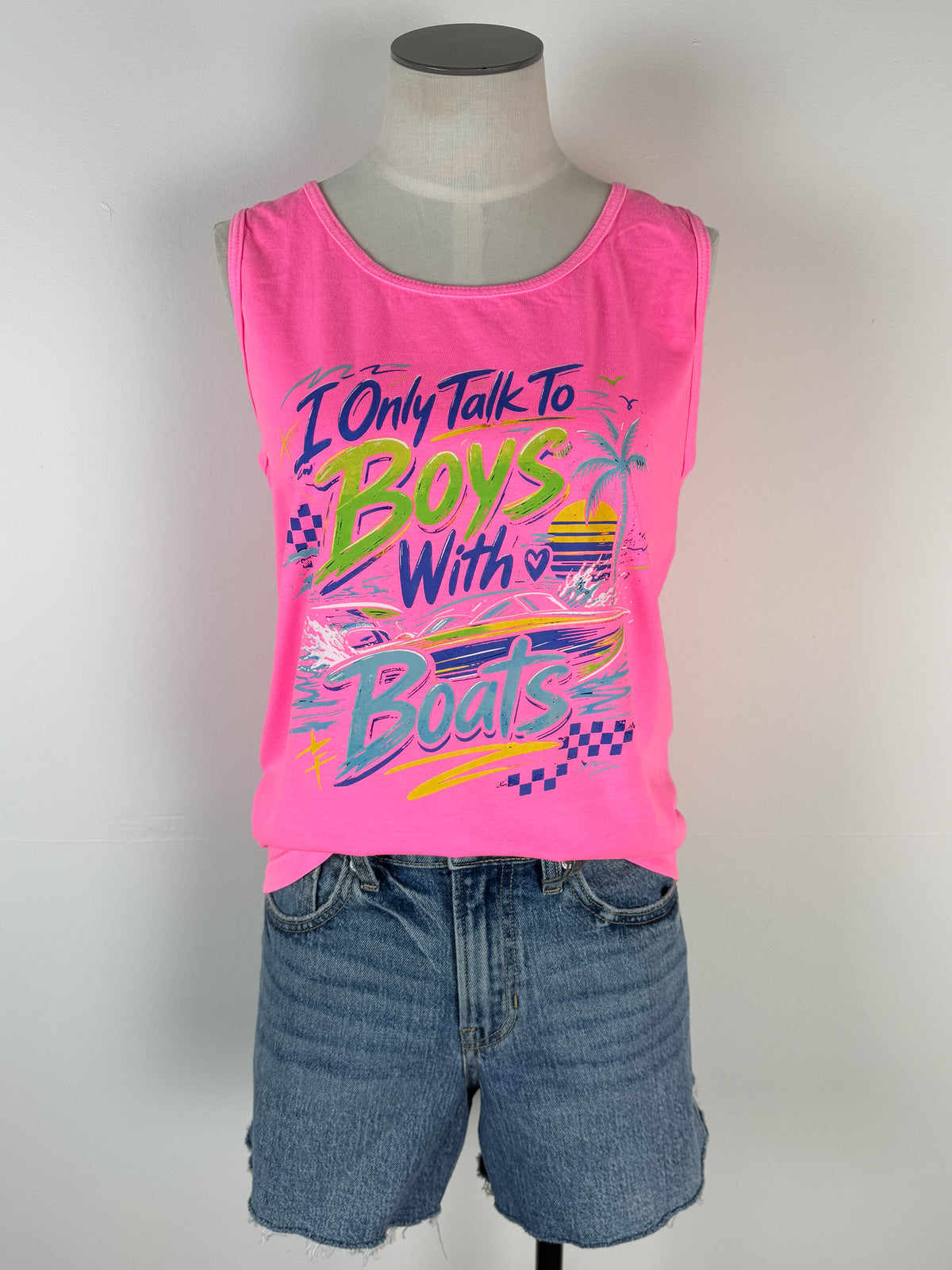 Boys with Boats Tank in Neon Pink