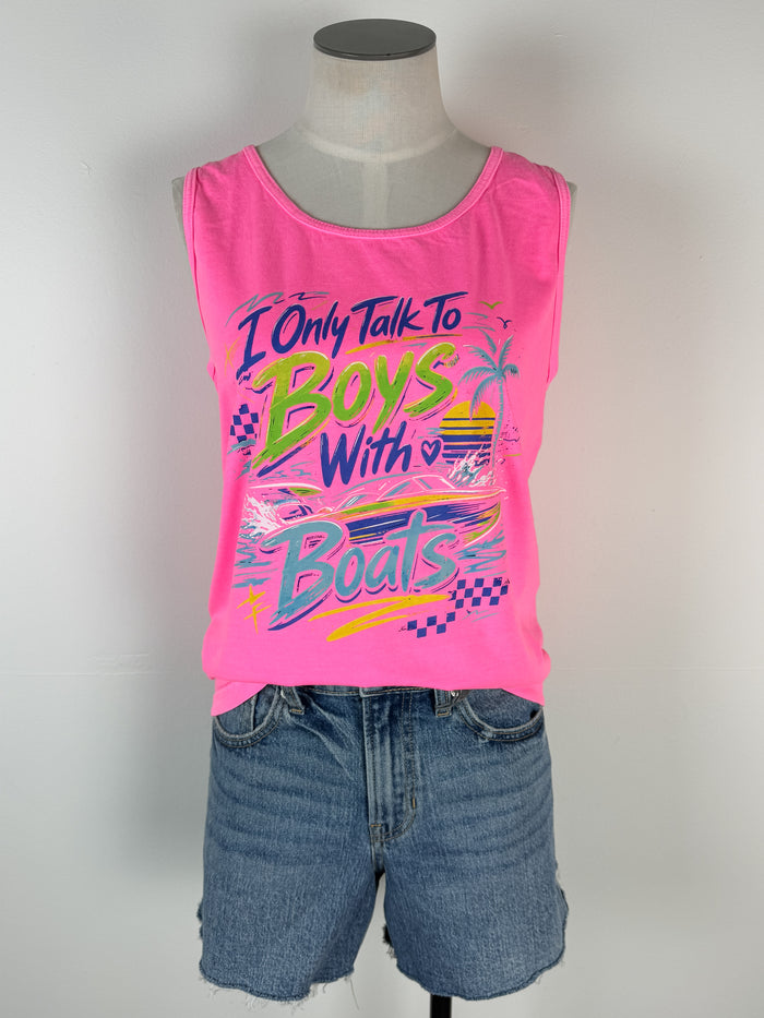 Boys with Boats Tank in Neon Pink