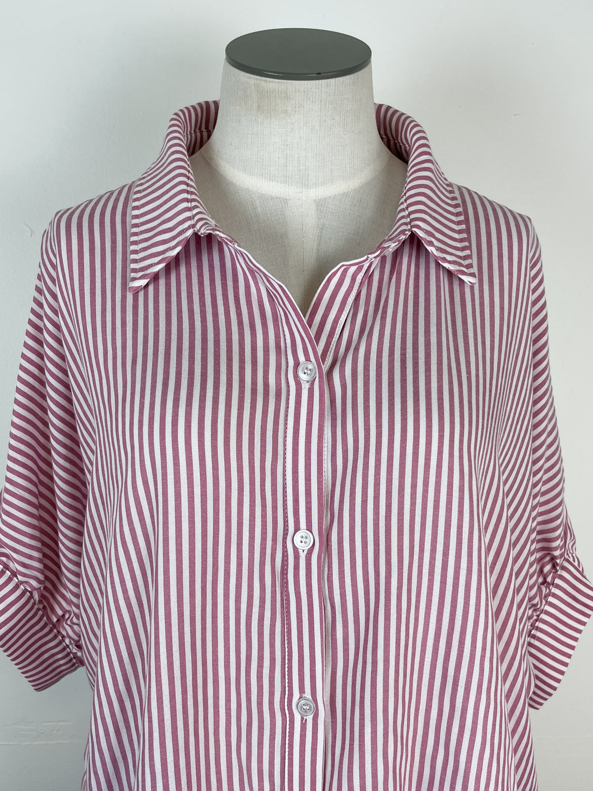Olivia Oversized Striped Button Down in Berry/White