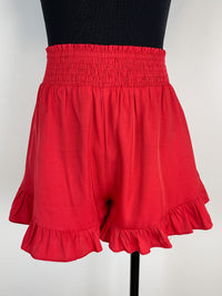 Gemma Ruffle Hem Shorts in Red