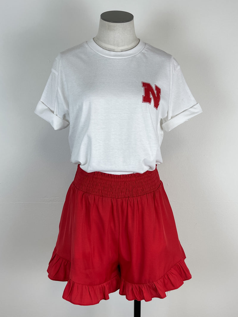 Gemma Ruffle Hem Shorts in Red