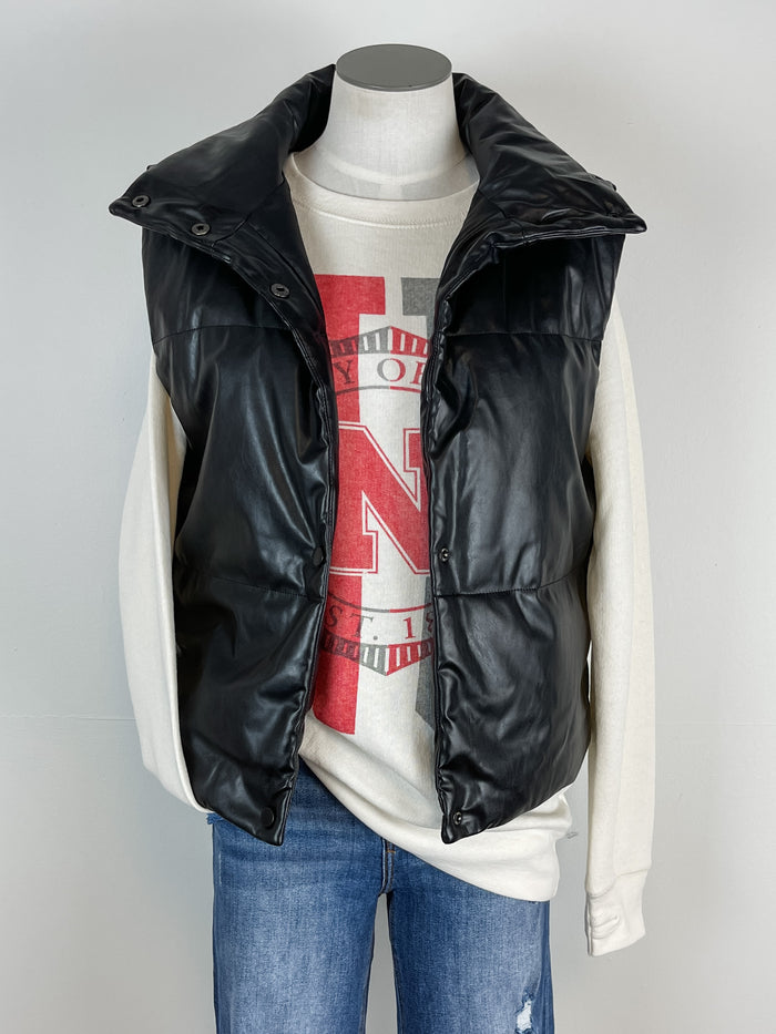 Faux Leather Vest in Black