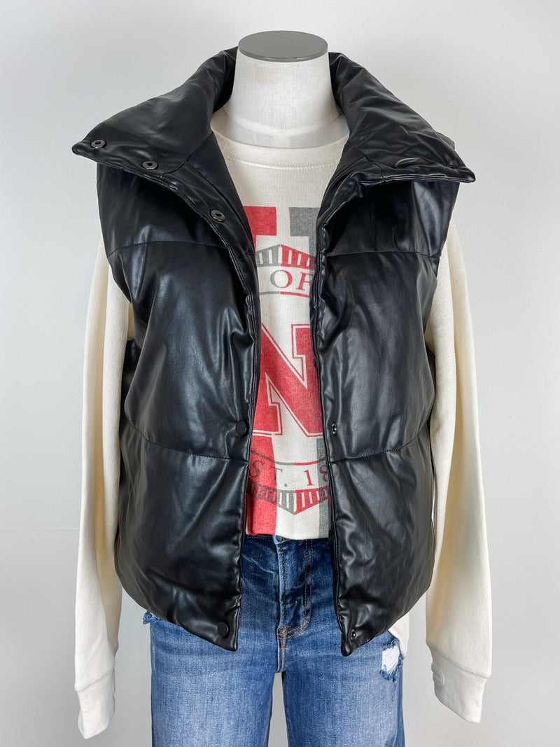 Faux Leather Vest in Black