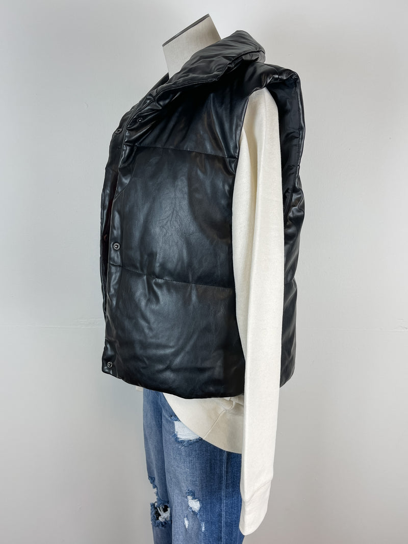 Faux Leather Vest in Black