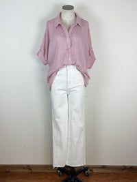 Olivia Oversized Striped Button Down in Berry/White