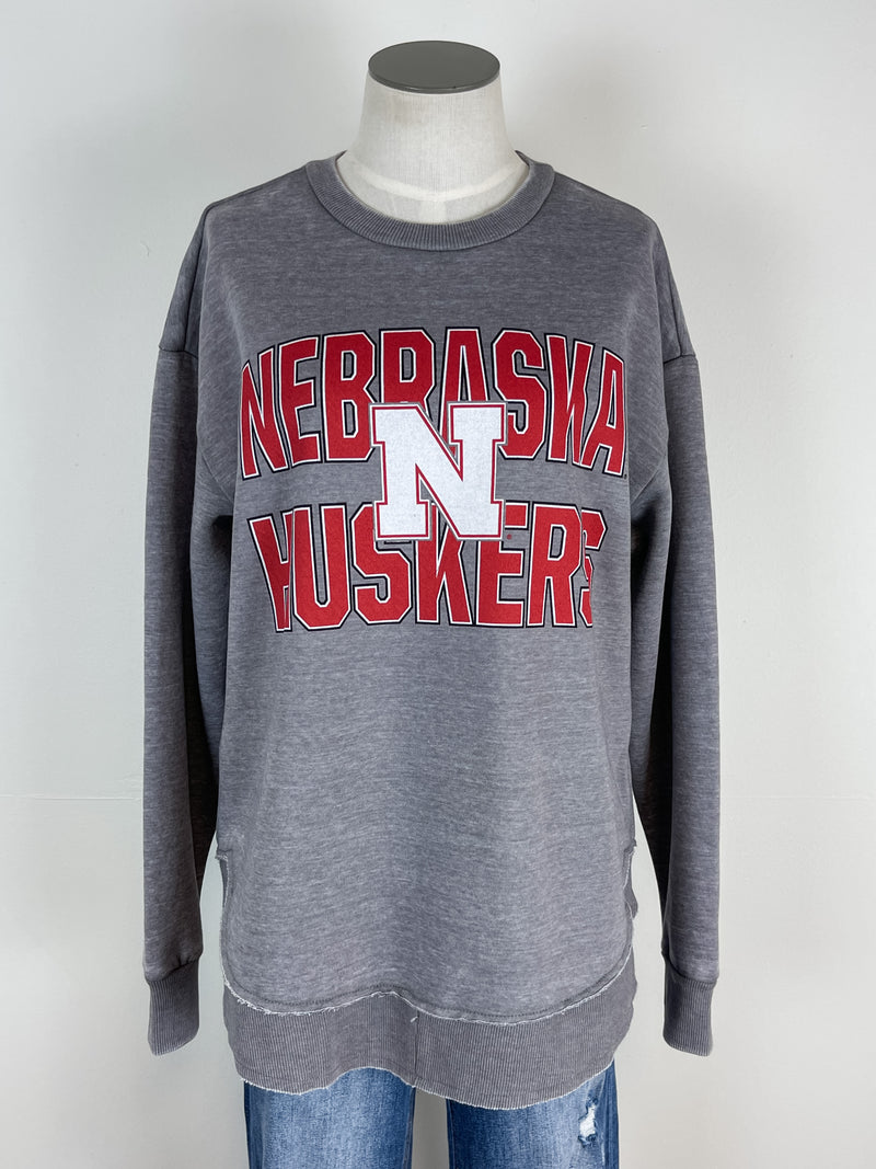 Corey Nebraska Crew Neck Pullover in Grey