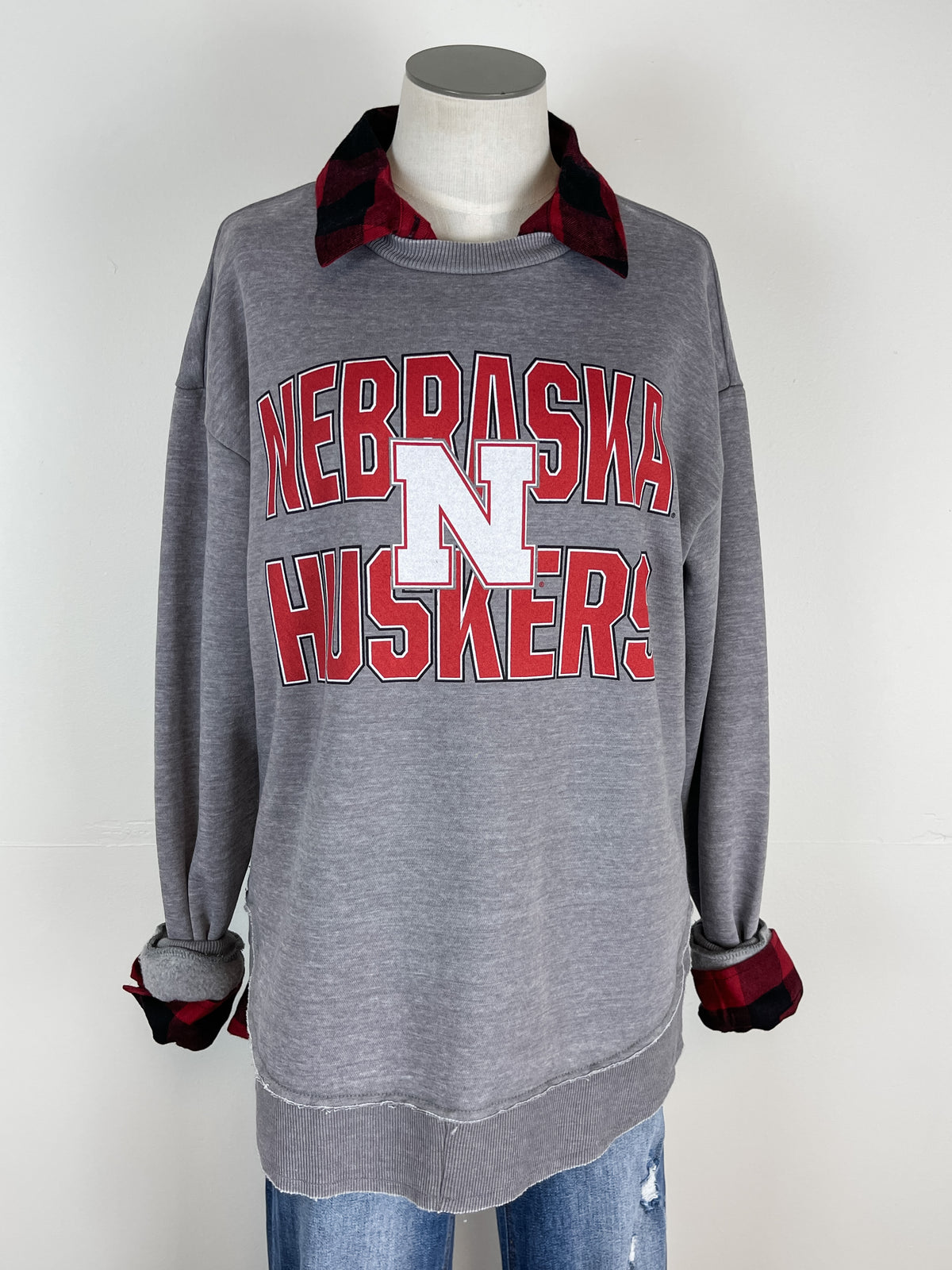 Corey Nebraska Crew Neck Pullover in Grey