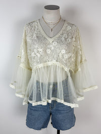 Nyla Lace Flowy Blouse in Ecru