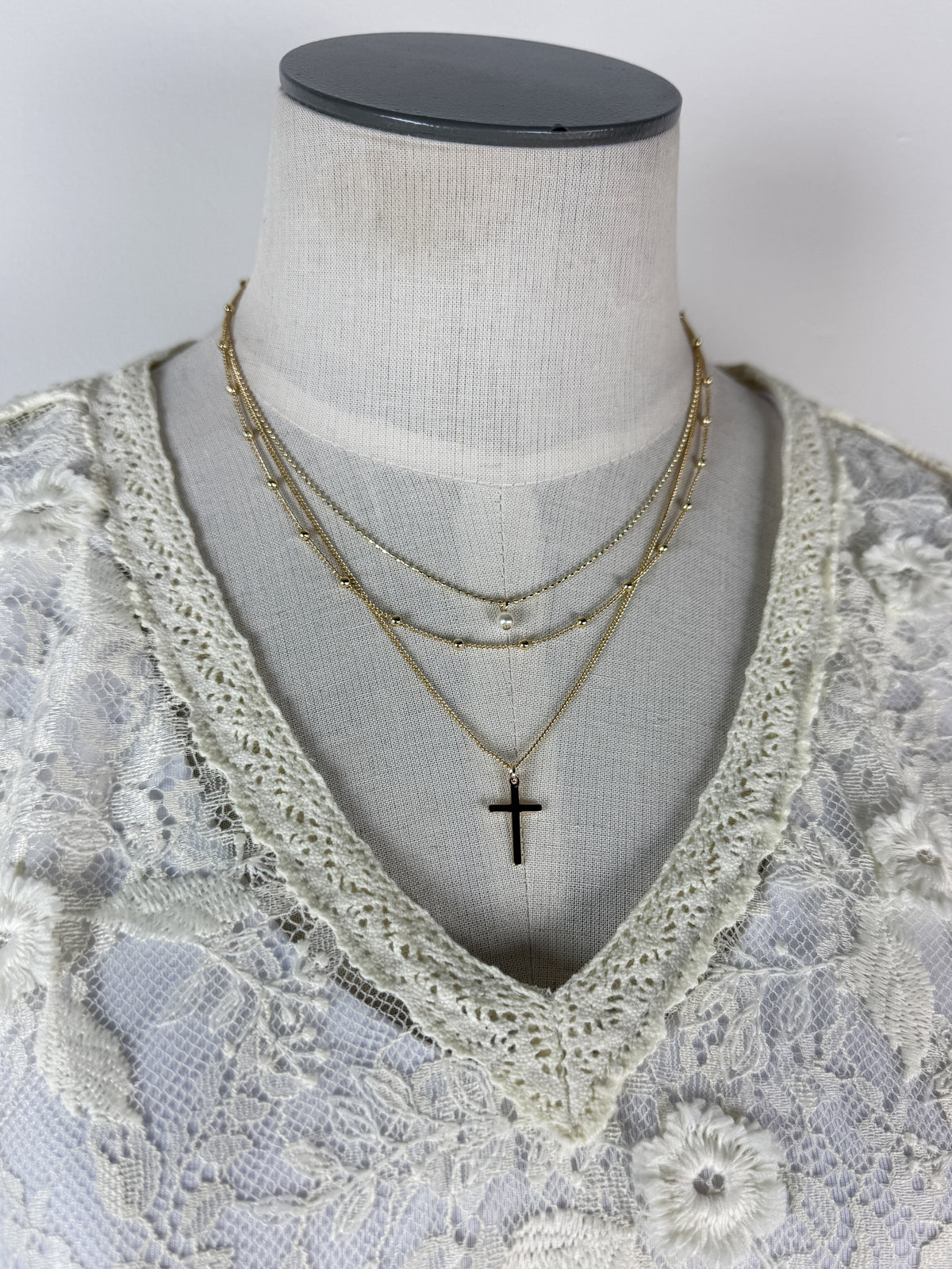Triple Layered Cross Necklace in Gold