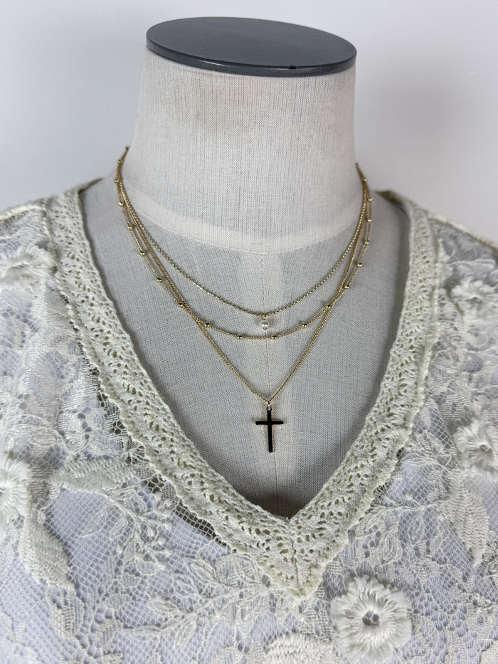 Triple Layered Cross Necklace in Gold