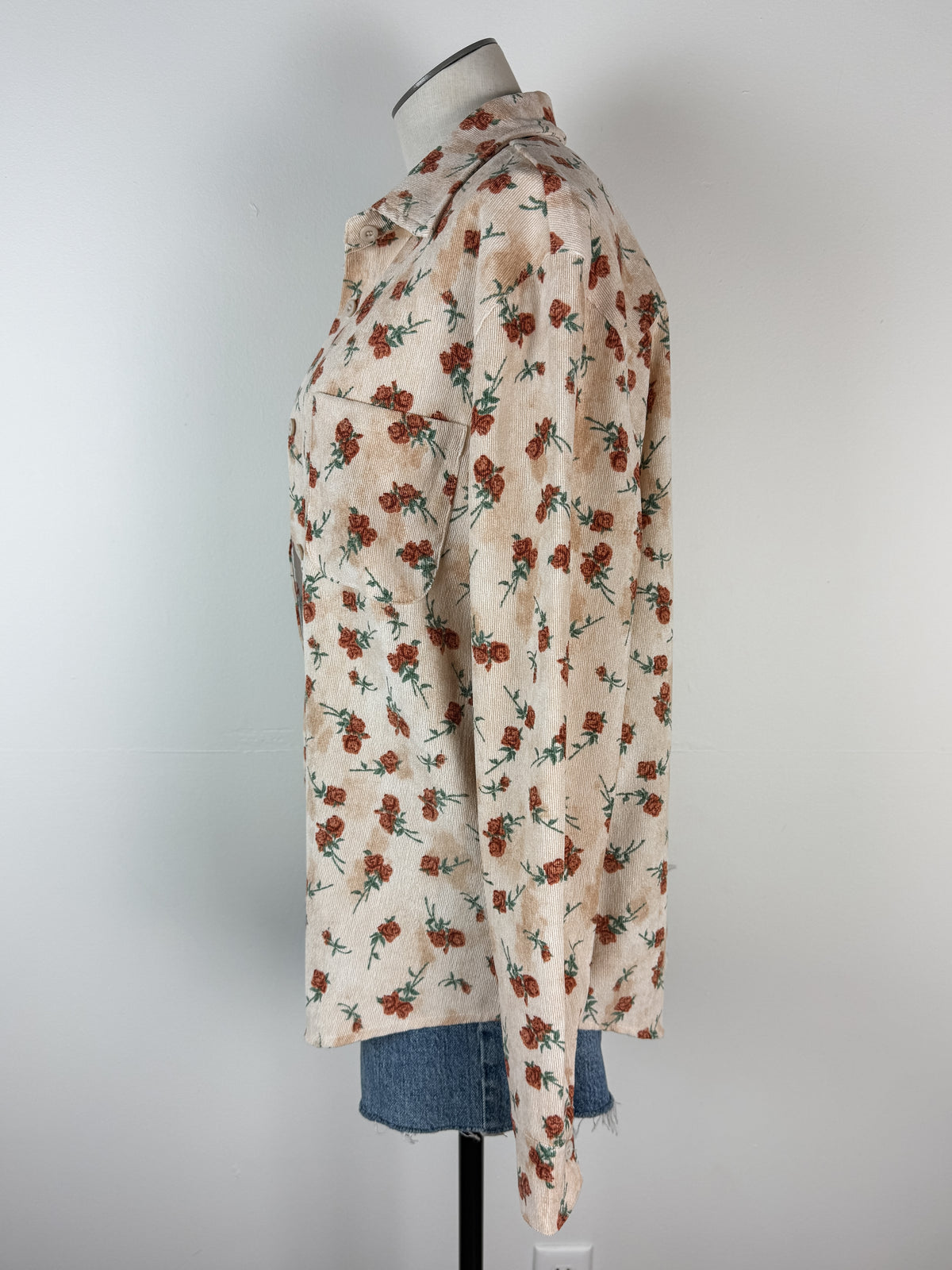Eva Floral Corduroy Button Up in Cream/Rust