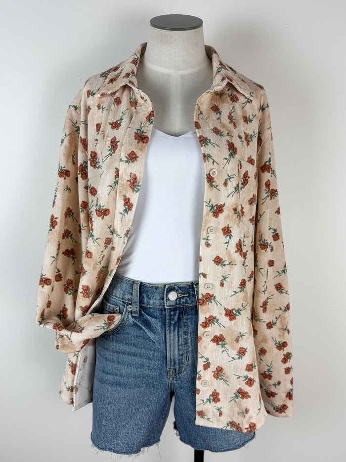 Eva Floral Corduroy Button Up in Cream/Rust