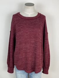 Cora Ribbed Crew Neck Top in Wine