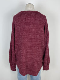 Cora Ribbed Crew Neck Top in Wine