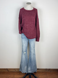 Cora Ribbed Crew Neck Top in Wine