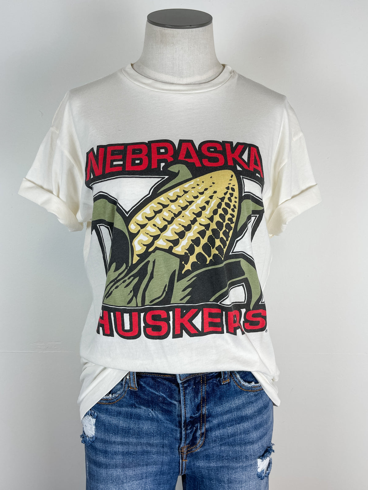 Retro Brand Maggie Nebraska Huskers Tee in White