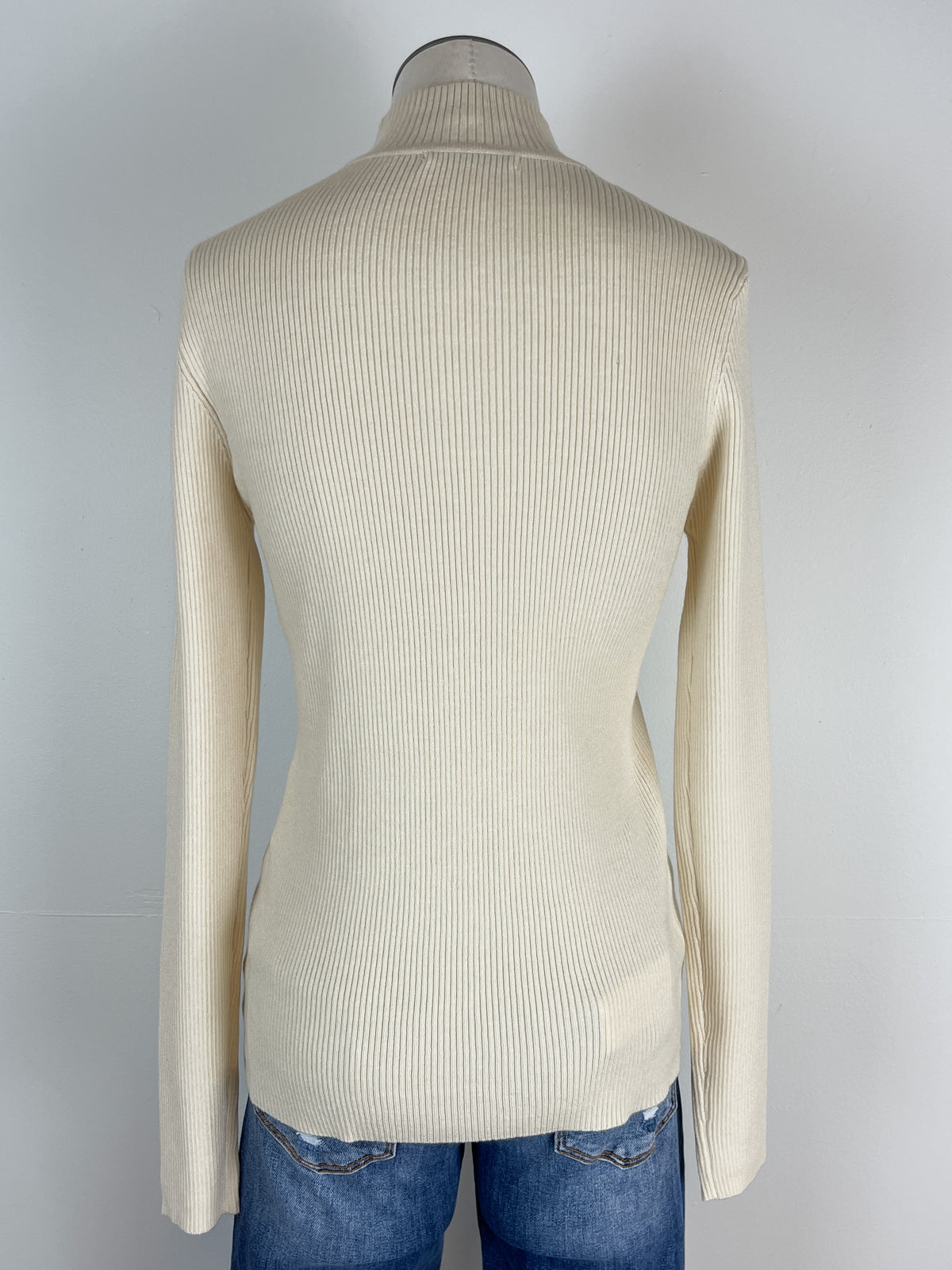 Basic Ribbed Mock Neck Sweater in Cream