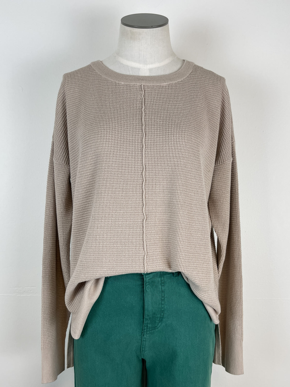 Hazel Mini Waffle Crew in Taupe