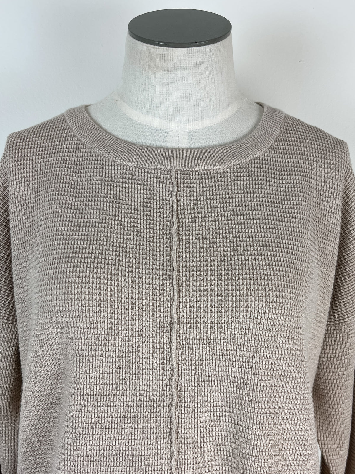 Hazel Mini Waffle Crew in Taupe