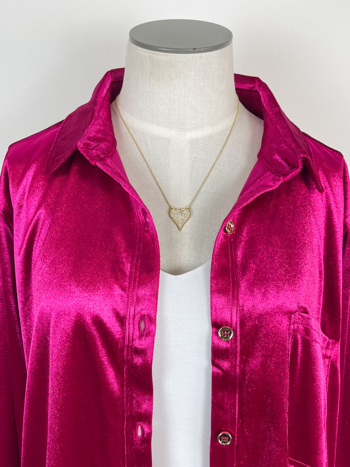 Melanie Velvet Button Down in Magenta